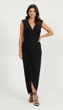 Eliza J Ruched Jersey Knit Black Maxi Dress Sz 12 Stretch Cocktail Party Holiday