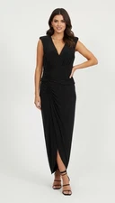 Eliza J Ruched Jersey Knit Black Maxi Dress Sz 12 Stretch Cocktail Party Holiday