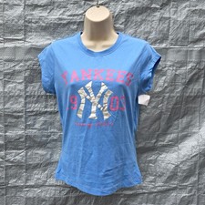New York Yankees T-Shirt Damen UK 10 blau MLB offizielles Baumwolltop neu mit Etikett