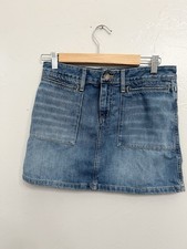 American Eagle Outfitters Skirt Blue Denim Large Front Pockets Size 2 Y2K VTG