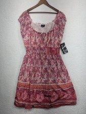 NWT Studio West Boho Red Orange Pink Paisley Short Maxi Dress L