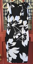 Calvin Klein Women's Black White Floral Sleeveless Sheath Midi Dress Size 4 NWT