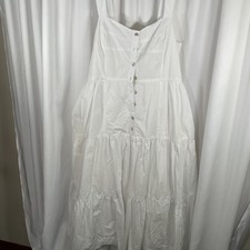 Madewell Tiered Button Front Midi Dress Sleeveless White Cottagecore Blue Size 4
