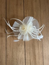 Kentucky Derby Ivory Feather And Netting Fascinator With Hair Clip