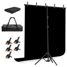 Black Photo Backdrop TShape Stand Kit With 5 Clamps For Video 6.5x5 Ft