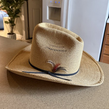 Bradford Tan Straw Western Cowboy Hat with Black Band, Made in Texas USA