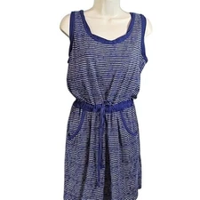 LOFT Navy and White Striped Tennis Active Life Causal Dress Medium Women's
