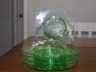 Vintage 6 Cambridge Glass Vaseline  Green Depression 8 1/2" Salad Plate GLOWS