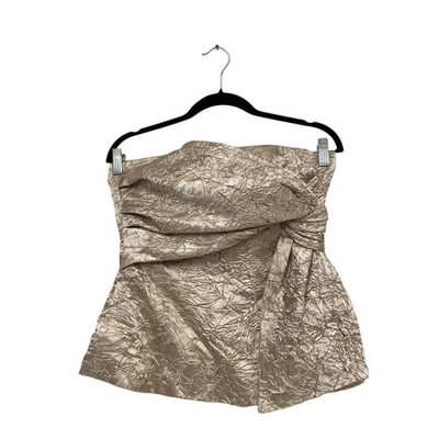 Zara Womens Gold Top Blouse Medium M Wrinkled Satin Effect 3022/900 NWT