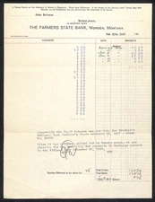 Farmers State Bank Worden, MT 1917 Letterhead Transaction Report John Entveen