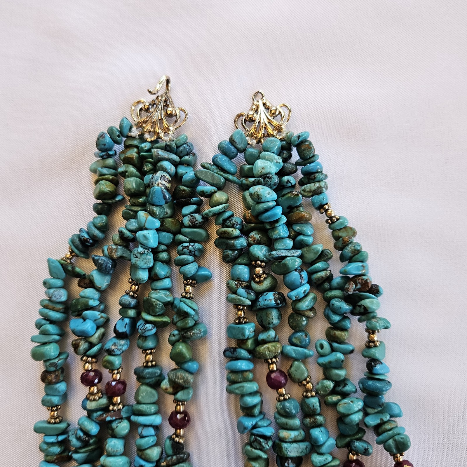 5 Strand Multisized Turquoise and Ruby Beaded Nec… - image 4