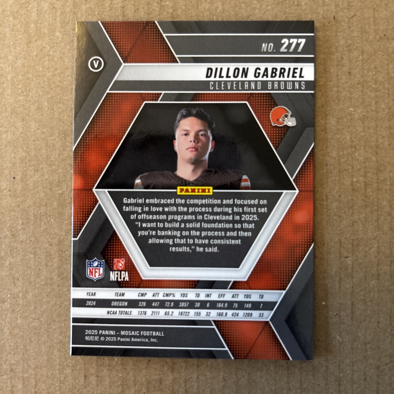 2025 Panini Mosaic Dillon Gabriel Variation RC #277 Cleveland Browns Rookie QB1