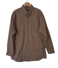 Vintage Stafford Dress Shirt Brown Button Down Made In Hong Kong Cotton 17/34-35