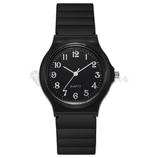 Black Resin Strap Quartz Wrist Watch – Ultra-Thin Analog Design for All Ages