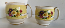 Two vintage jugs, perfect custard, juice, milk or cream. Easter Floral & gilt