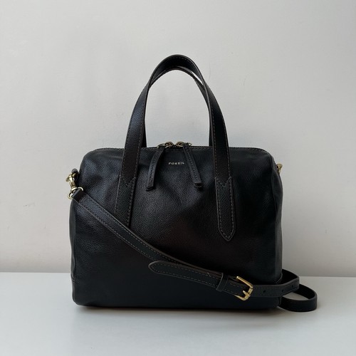 FOSSIL Sydney Satchel Black Real Leather Medium Satchel Crossbody Shoulder Bag