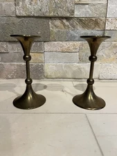 Modernist Brass Candlesticks Candle Holders - Set of 2