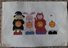 HAND PAINTED NEEDLEPOINT CANVAS FUN LARGE HALLOWEEN Trick Or Treaters
