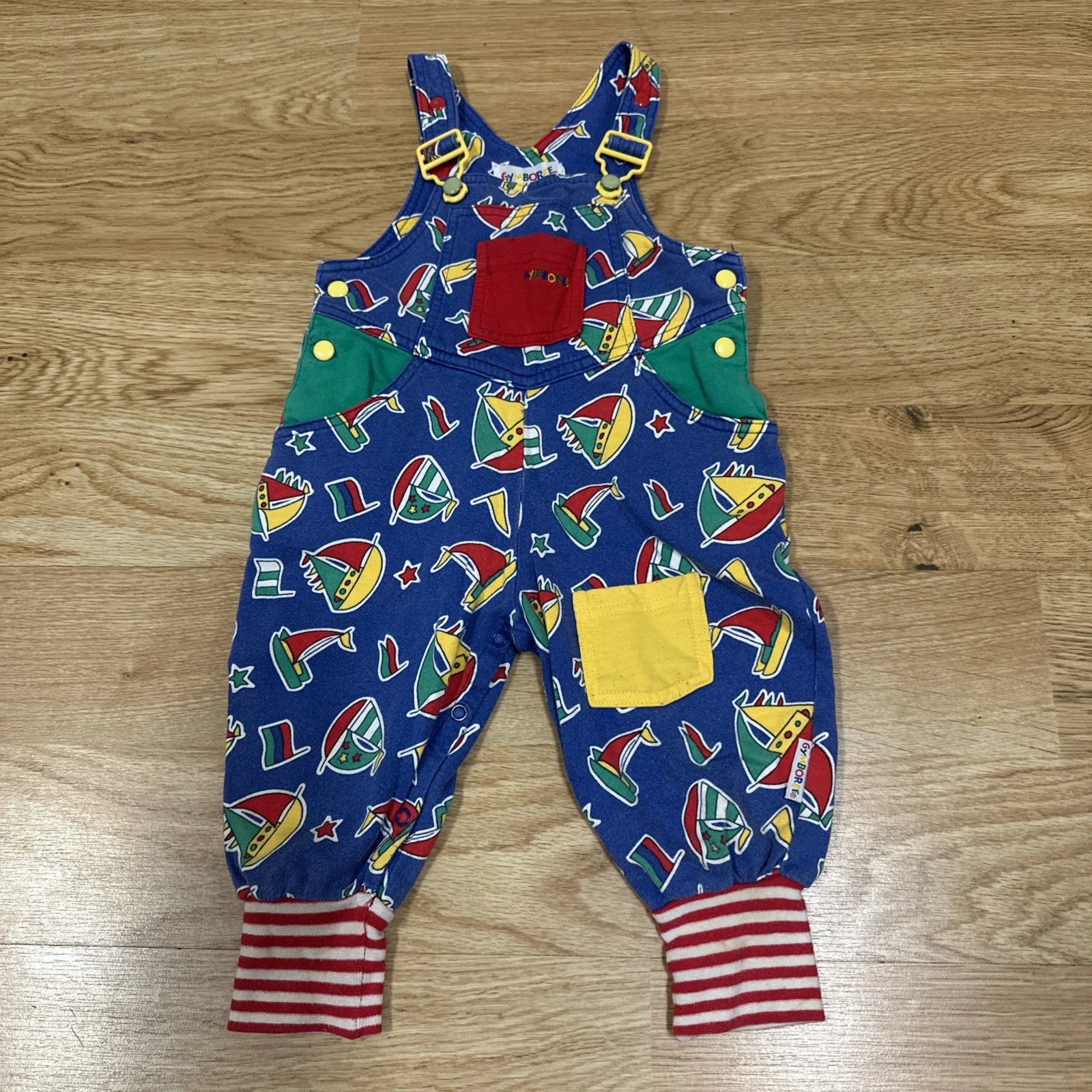 Vintage Gymboree Boat Colorful Overalls Romper Rainbow Tag Infant 12M