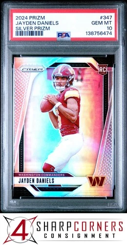 2024 PANINI PRIZM SILVER #347 JAYDEN DANIELS RC COMMANDERS PSA 10