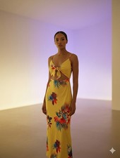 Tropical Palm Print Cutout Maxi Dress with Adjustable Tie-Front Size 3xl
