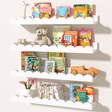 White Scalloped Nursery Shelves Wall 4-Pack Floating Book Shelves Kids Room Wall
