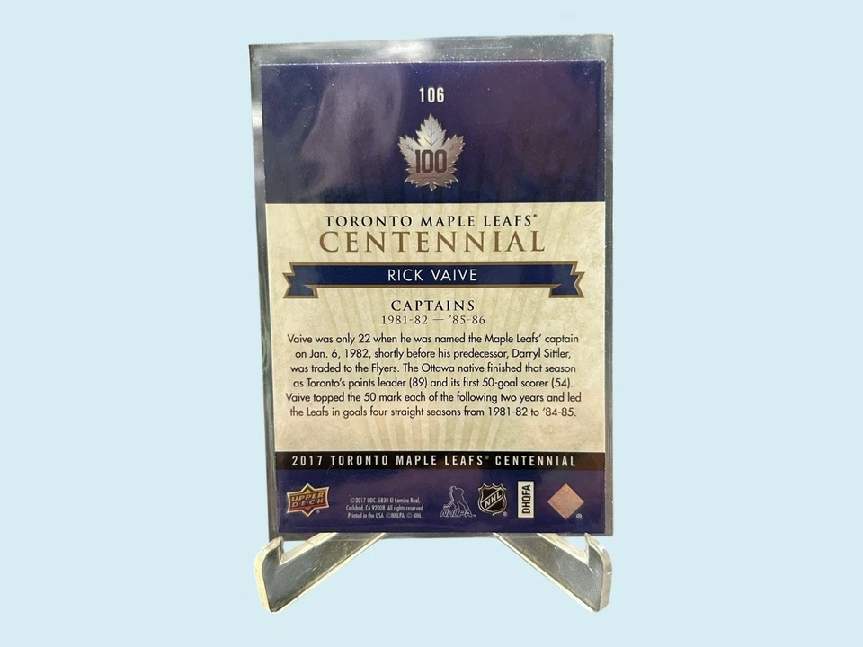 Gold RICK VAIVE 2017-18 UPPER DECK MAPLE LEAFS CENTENNIAL 17-18 #106 057/100 - Image 2 of 2