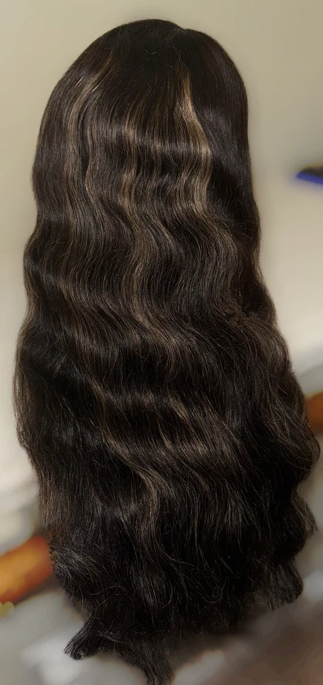 28 Inch,Black W/Blond Highlights,Body Wave Style, 100% Human Hair,Lace Front Wig - Image 4 of 4