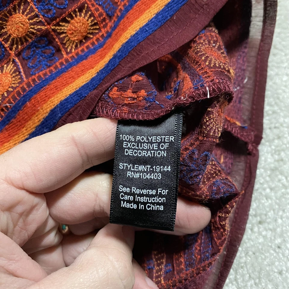 Camisa Campesina Boho Bordada Para Mujer L Borgoña Transparente Túnica Top Manga Gorra Foto 3 de 4