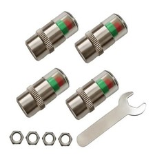 4 Pcs Tire Pressure caps 3-Color Eye Alert Indicator with Pressure Gauge Silver