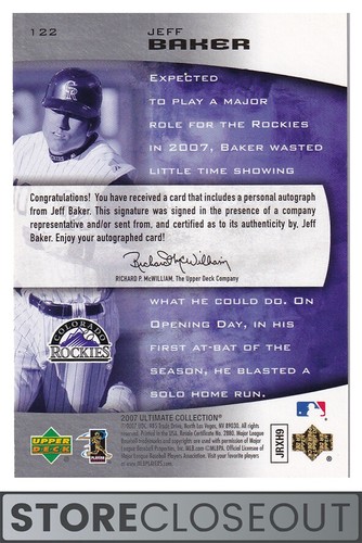 2007 Ultimate Collection #122 Jeff Baker Rookie Auto /299 RC Colorado Rockies - Picture 2 of 2
