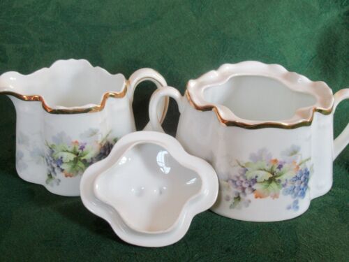 Vintage Bavaria Z S & CO Creamer & Sugar Set- Grapes and Leaves Design