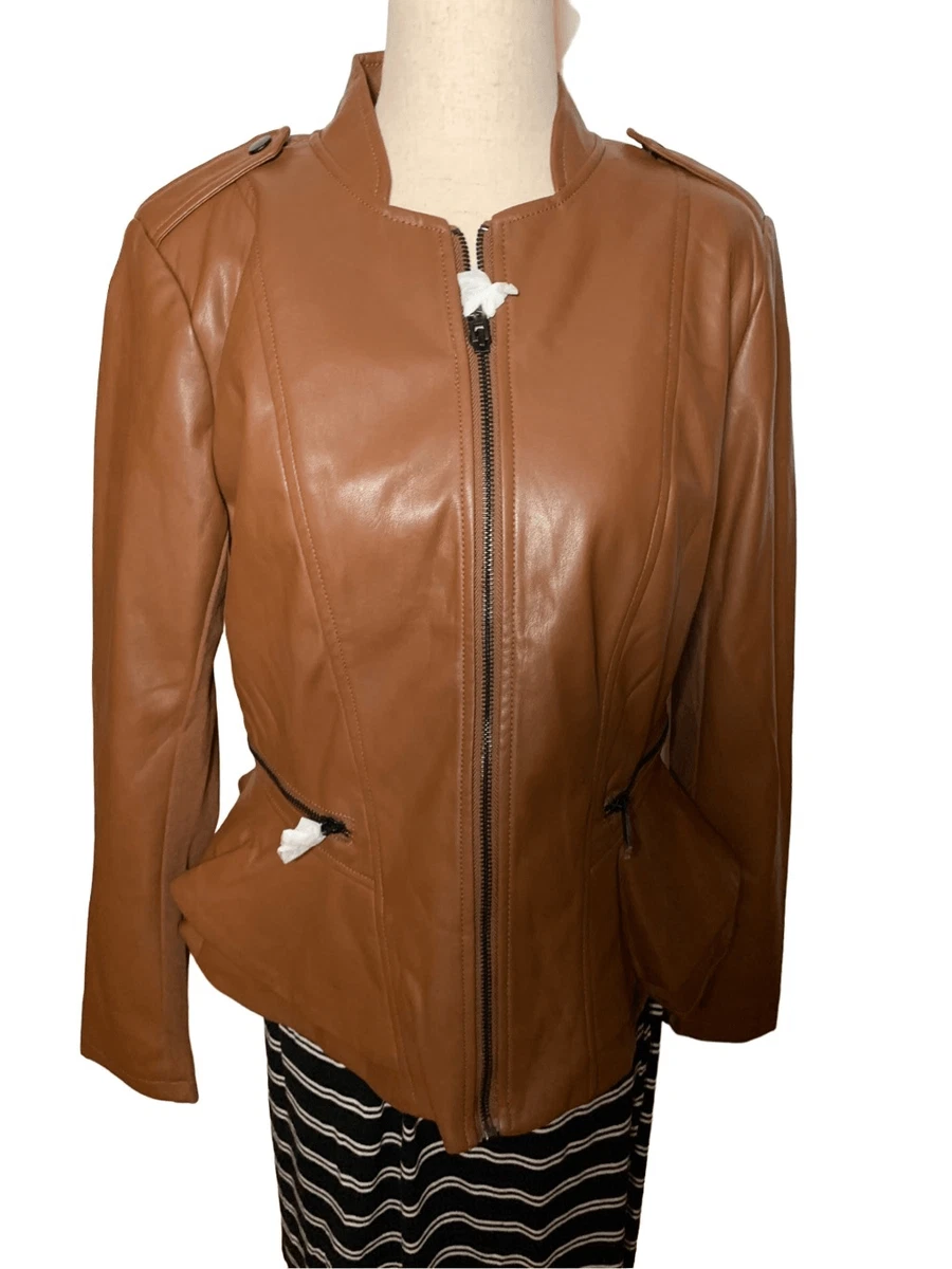 Brown faux leather jacket size 8 | eBay