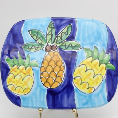 Italian Pottery Trivet La Musa Ceramic Pineapples & Palm Tree Hand Painted VTG