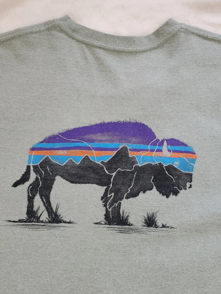 Patagonia Responsibili tee Bison Logo Graphic Crewneck T shirt Green Mens Medium