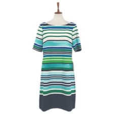 Blue Eliza J Multi Color Stripe Shift Dress, , 12 sz 12