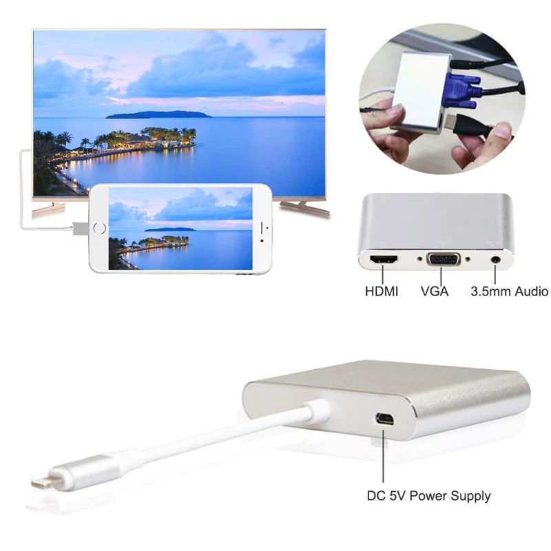 8pin to HDMI TV/VGA Projector/Audio Adapter for iPhone 13 12 11 Pro Max XR iPad - Image 3 of 4
