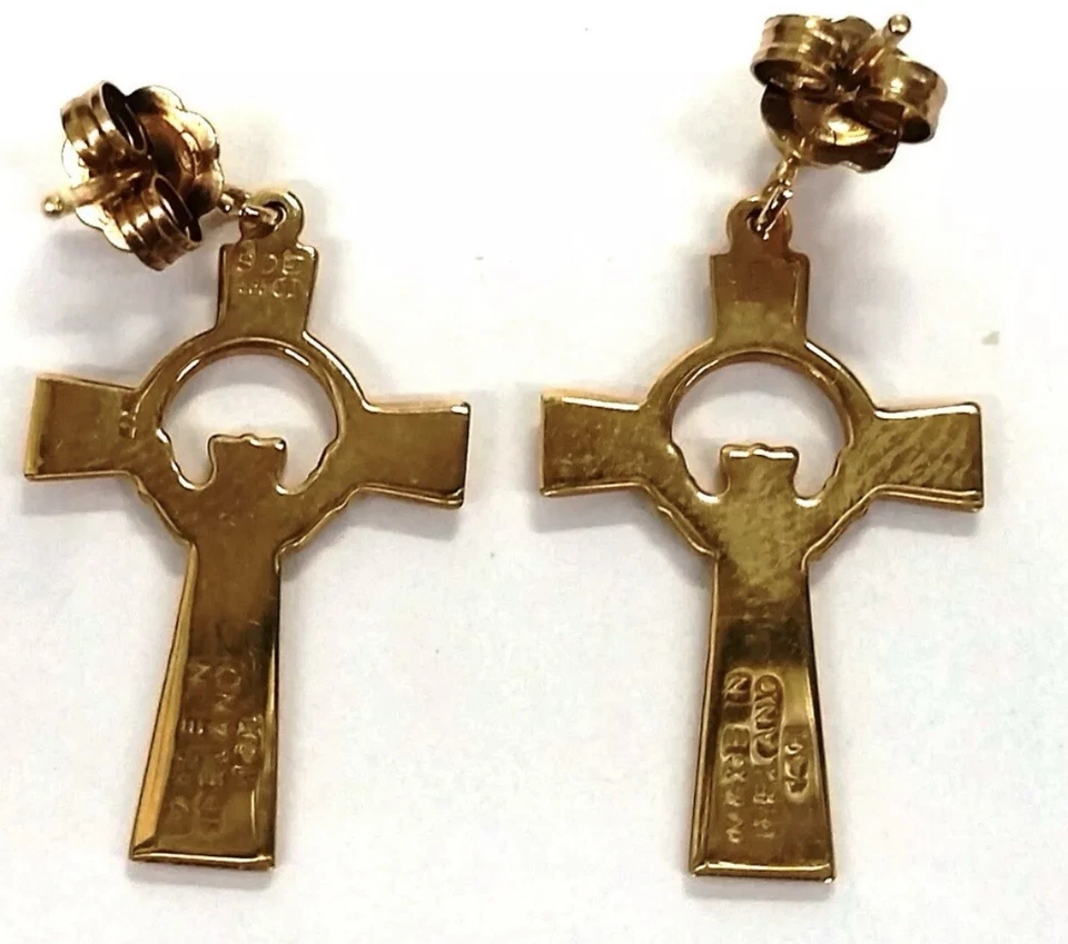 Pendientes colgantes de colección Sol D’or cruz celta irlandesa Claddagh oro amarillo 14k Irlanda Foto 2 de 3
