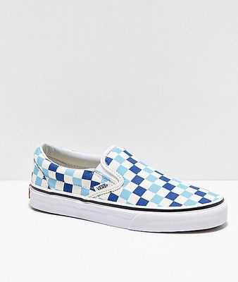 white slip on checkered vans