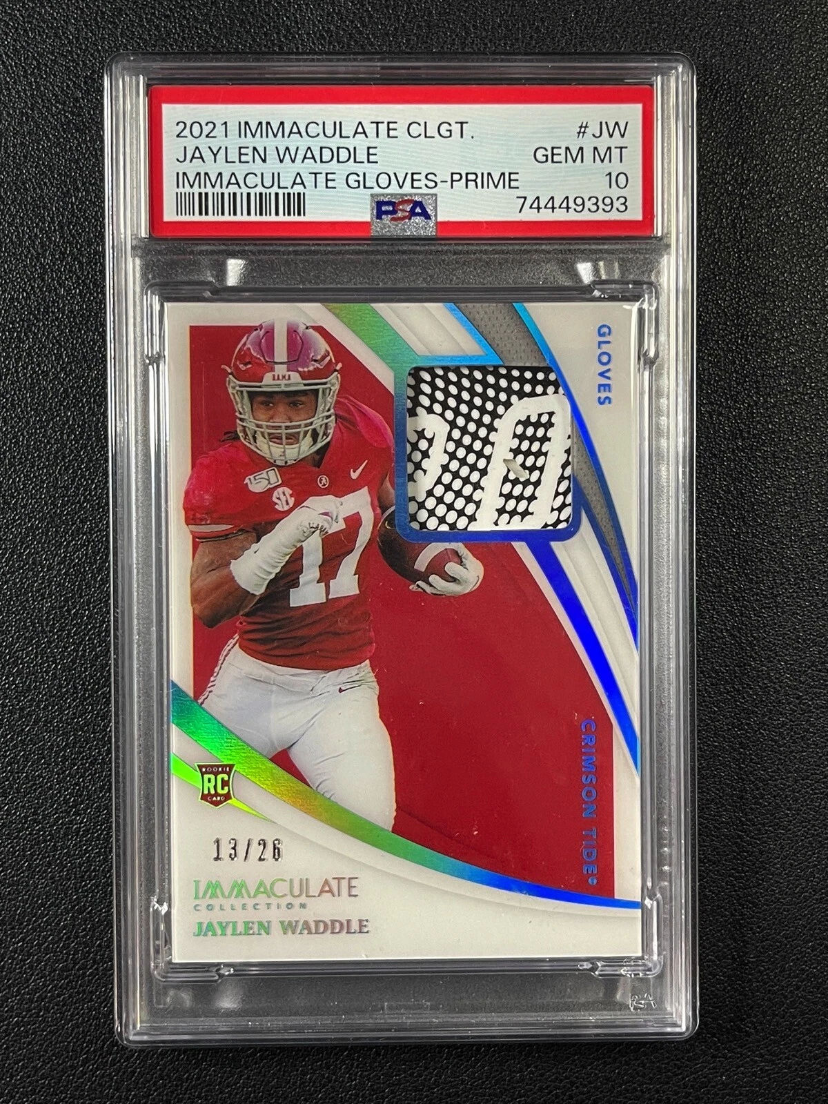 Jaylen Waddle Panini Immaculate Collection Collegiate Immaculate Gloves #JW Prime