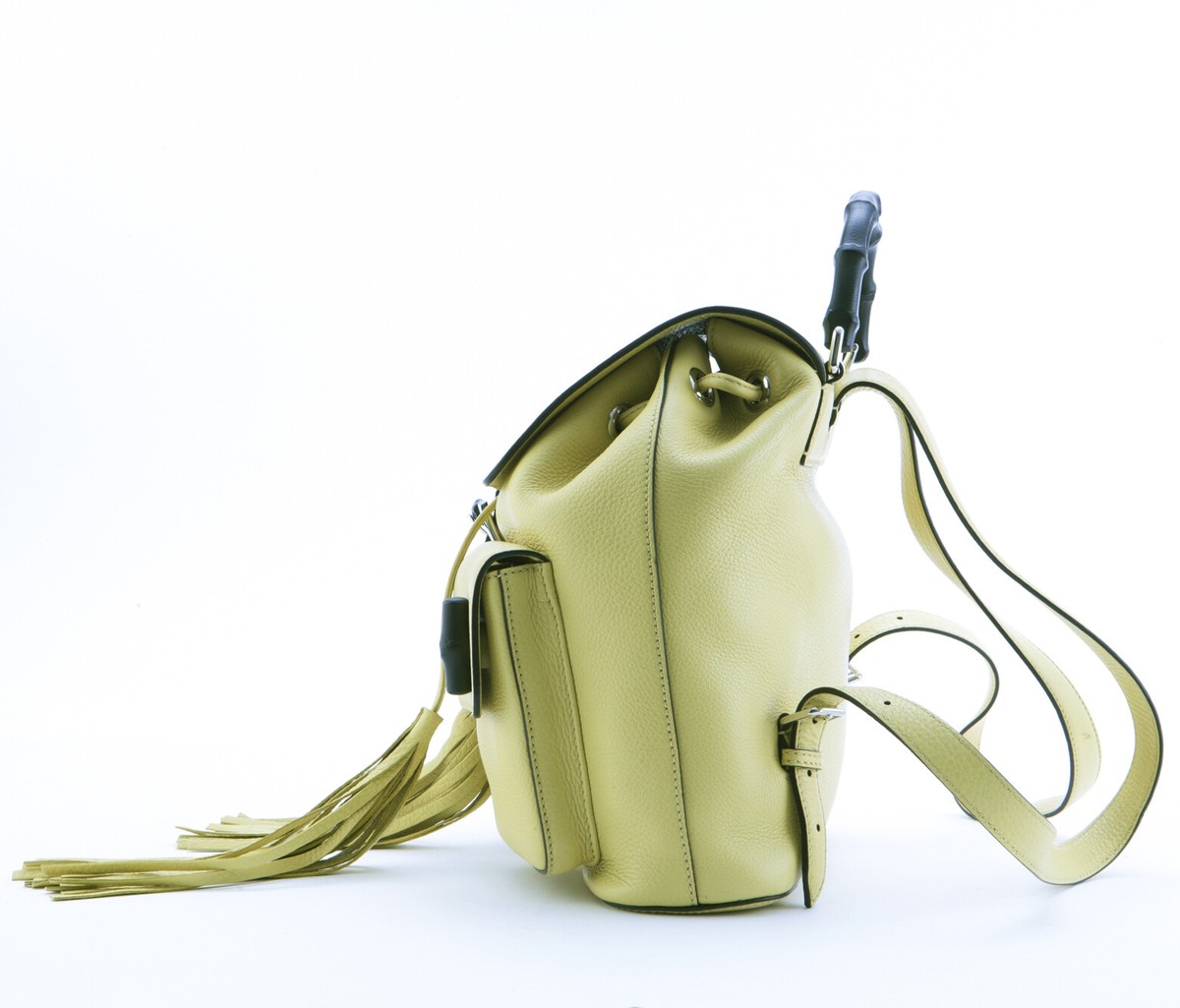 Gucci Bamboo Backpack Tassel Yellow Grain Calfskin Leather Gucci Yellow Leather Bamboo Handle Backpack with Tassels main image 2