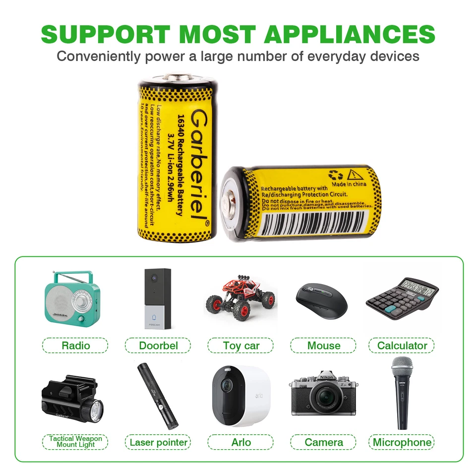 Baterías recargables de litio CR123A 3,7 V 10 piezas para cámara de seguridad Netgear Arlo Foto 3 de 4