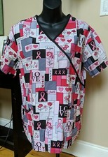 Scrubs Size M Top Pink Ribbon Hearts Breast Cancer Awareness Courage Faith