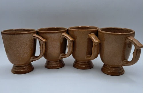 Vintage Frankoma Pottery C12 SATIN BROWN Coffee Mug Set of 4 Rare