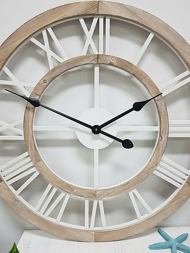 Hamptons Coastal Large Floating Wooden Wall Clock 60cm French Country Scandi - Picture 5 of 7
