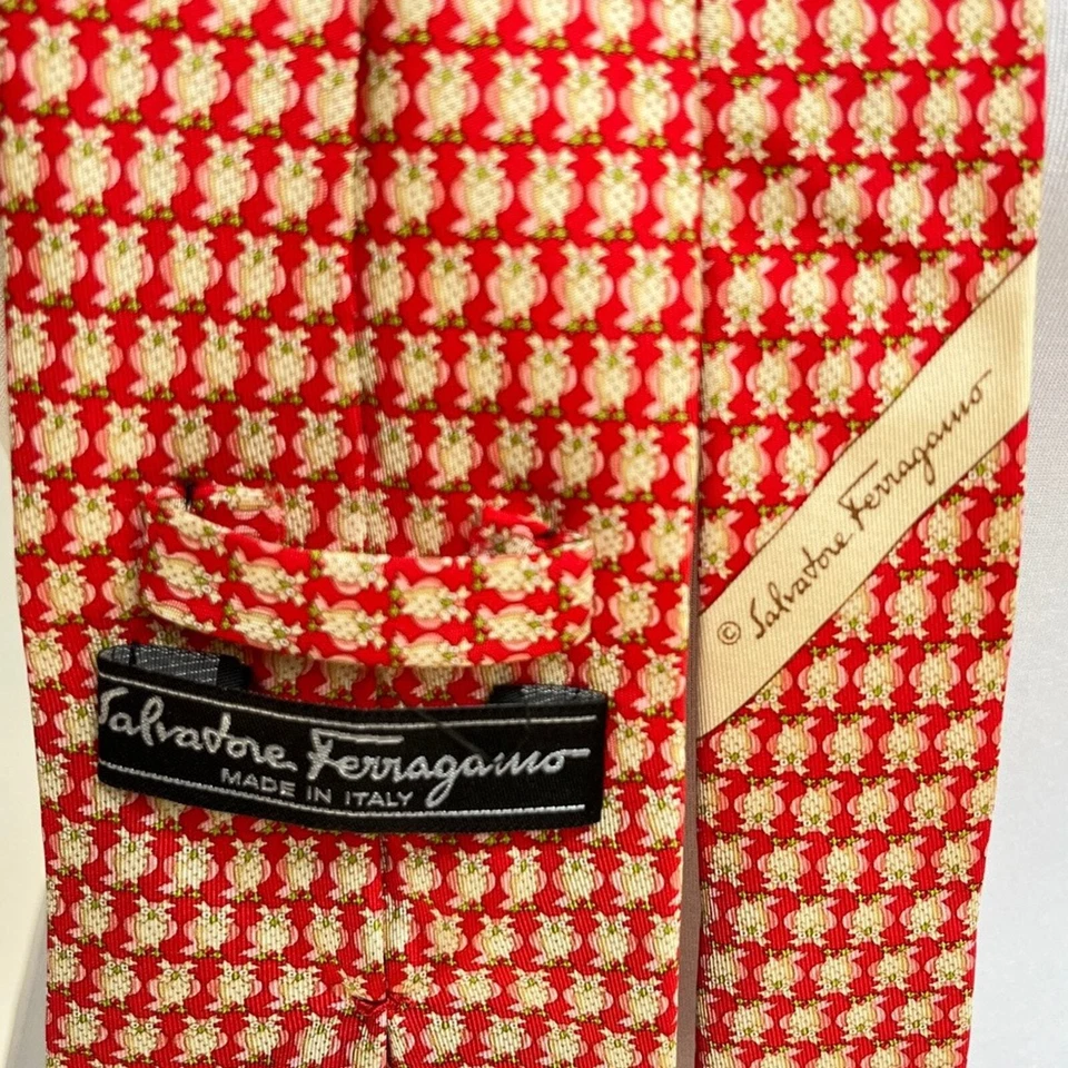 Corbata Salvatore Ferragamo Owls roja crema rosa Foto 4 de 4