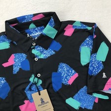 Chubbies Polo Shirt Men M Black The Abs Tract Performance Stretch Preppy AOP NEW