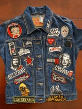 Upcycled Levi's Denim Jacket Girls Jr Medium 50+ Hand Sewn Embroidered Patches
