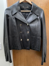 Vintage Gucci Tom Ford Black Leather Jacket Ladies Uk 10 It 42 Gold Button Y2k