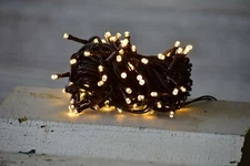50ct LED Light Set Brown Cord Electric Teeny Rice Clear Warm White Primitive